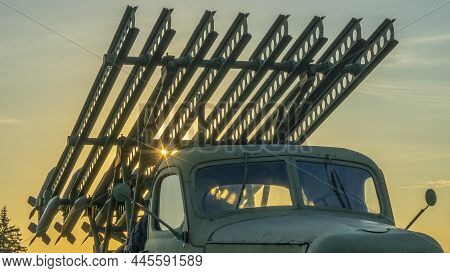 Soviet Rocket Launcher During The World War Second. Vintage Soviet Union Combat Rocket Launcher. Mil