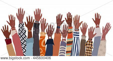 Arms And Hands Raised Up Ethnic Group Of Black African And African American Men And Women. Identity 