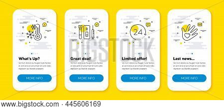 Vector Set Of Blood And Saliva Test, 24 Hours And Freezing Line Icons Set. Ui Phone App Screens With