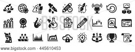 Set Of Education Icons, Such As Candlestick Graph, Line Graph, Cloud Protection Icons. Inspiration, 