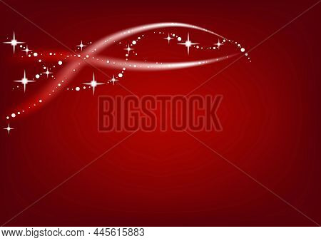 Simple Christmas Decoration With Lightwaves And Sparkling Stars On A Red Background - Abstract Illus