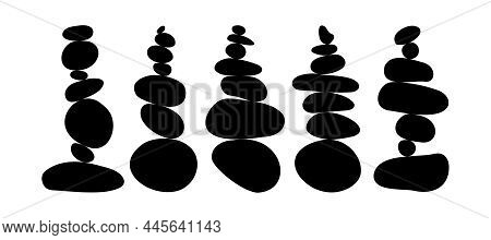 Balance Pebble Stone Black Silhouette Vector Illustration. .wellness Harmony Logo. Black And White M