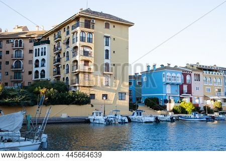 VALENCIA , SPAIN - DECEMBER 8, 2021: traditional buildings of Port Saplaya  the Little Venice near Valencia  Spain
