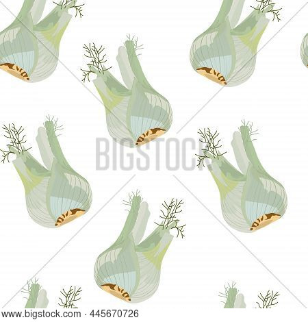 Vector Stock Illustration Of Fresh Organic Fennel. Seamless Pattern. For Wrapping Paper. Ideal For W