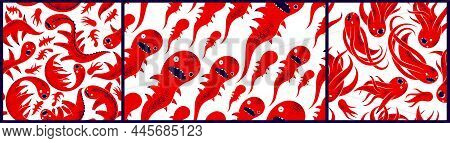 Scary Horror Monsters Seamless Vector Textile Pattern Set, Beasts Creatures Endless Wallpaper, Styli