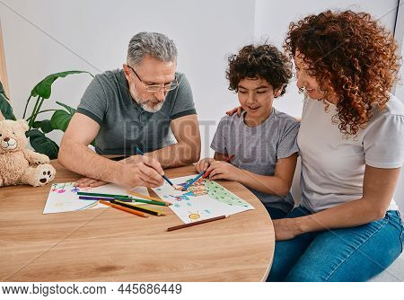 Psychologist Doing Art Therapy For Child Patient While Psychologist Consultation. Children Mental He