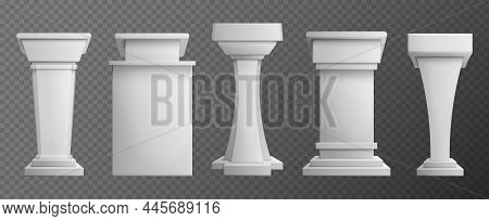 White Realistic Debate Podium Set For Business Presentation Or Conference On Transparent Background 