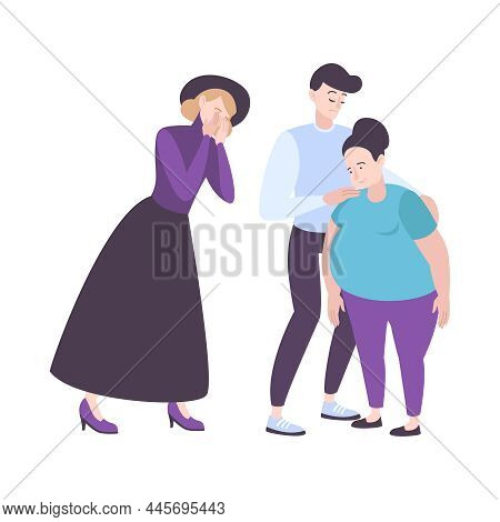 Three Sad Crying Mourning People On White Background Flat Isolated Vector Illustration