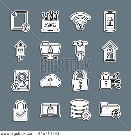 Set Line Folder And Lock, Cyber Security, Retro Wall Watch, Wifi Locked, Ftp Folder, Document And Sc