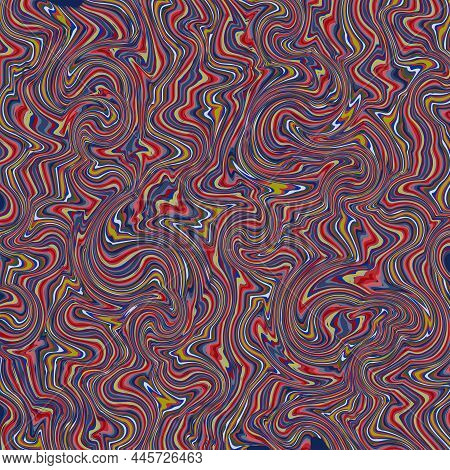 Vector, Abstract, Mosaic Pattern Of Multi-colored Curls And Curvilinear Shapes In Red And Blue Tones