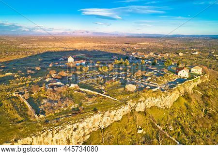 Aerial View Of Bribirska Glavica Historic Site In The Stone Desert, Dalmatia Hinterland Region Of Cr
