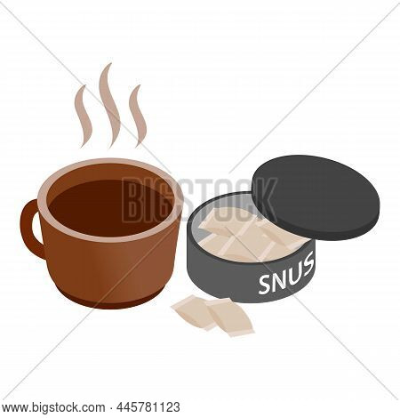 Swedish Snus Icon Isometric Vector. Smokeless Tobacco Product And Hot Drink Icon. Portion Snus In Co