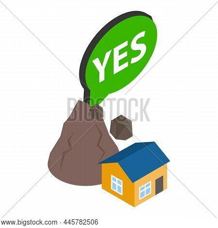 Landslide Icon Isometric Vector. Stone Falling From Mountain On Dwelling House. Landslip, Rockfall, 