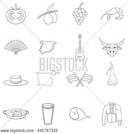 Spain Set Icons In Outline Style Isolated On White Background