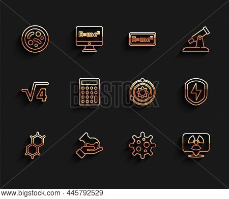 Set Line Chemical Formula, Test Tube And Flask, Bacteria, Virus, Radioactive In Location, Calculator