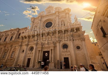 Lecce, Puglia, Italy. August 2021. The Church Of Santa Croce Is The Finest Example Of Lecce Baroque.