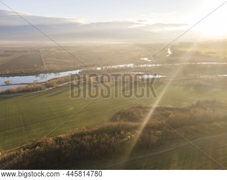 Aerial View Of Vacha River, Pouring Into The Maritsa River Near City Of Plovdiv, Bulgaria