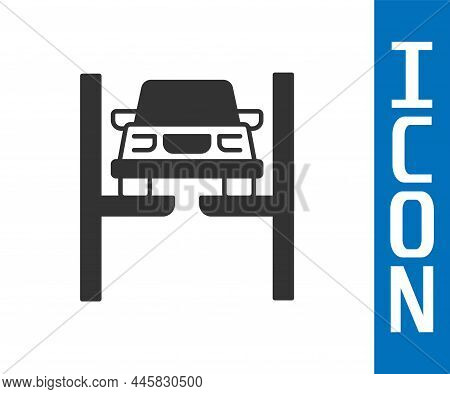 Grey Repair Car On Lift Icon Isolated On White Background. Repair Of The Underbody, Suspension, Whee