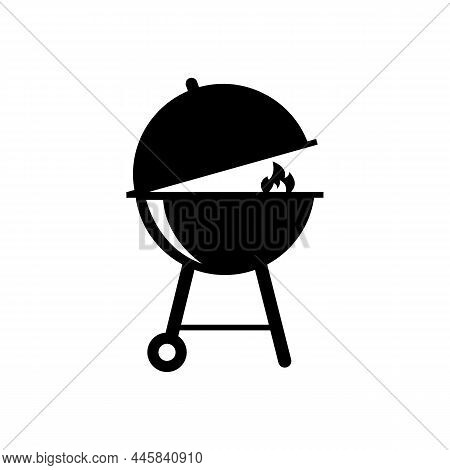 Bbq Grill Icon In Trendy Flat Design, Grill Icon. Flat Vector Illustration In Black On White Backgro