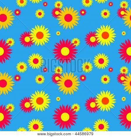 Бесшовный цветочный узор на синем фоне.  Векторные иллюстрации.