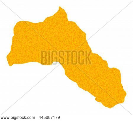 Vector Gold Map Of Kurdistan. Map Of Kurdistan Is Isolated On A White Background. Gold Particles Pat