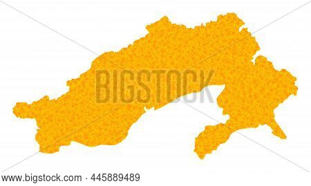 Vector Gold Map Of Arunachal Pradesh State. Map Of Arunachal Pradesh State Is Isolated On A White Ba