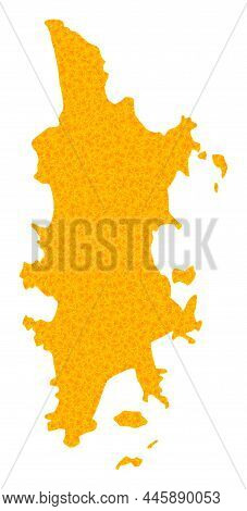 Vector Gold Map Of Phuket. Map Of Phuket Is Isolated On A White Background. Gold Items Pattern Based