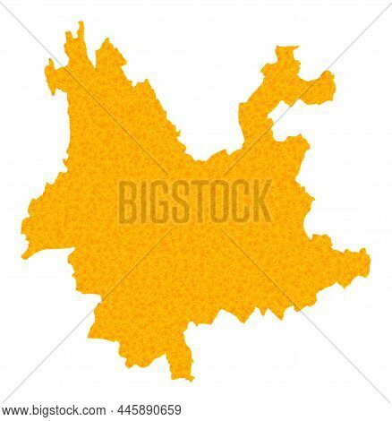Vector Gold Map Of Yunnan Province. Map Of Yunnan Province Is Isolated On A White Background. Gold I