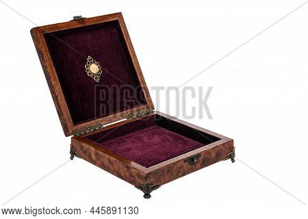 Open Wooden Jewelry Box With Velvet Lining