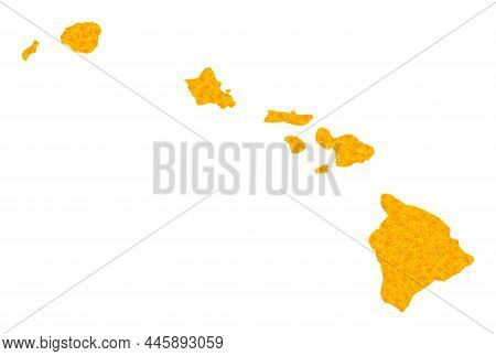 Vector Golden Map Of Hawaii State. Map Of Hawaii State Is Isolated On A White Background. Golden Ite