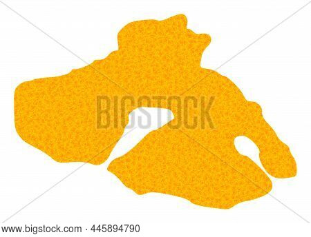 Vector Gold Map Of Lesbos Island. Map Of Lesbos Island Is Isolated On A White Background. Gold Parti