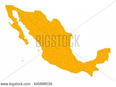 Vector Golden Map Of Mexico. Map Of Mexico Is Isolated On A White Background. Golden Particles Mosai