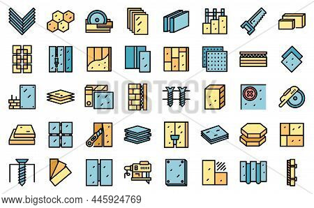 Drywall Icons Set Outline Vector. House Plasterboard. Brush Construction