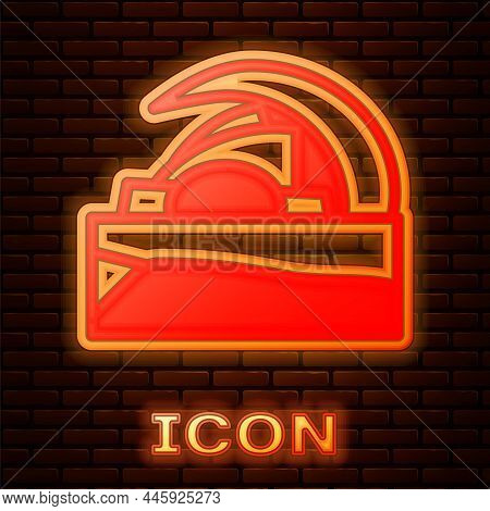 Glowing Neon Concert Hall Auditorio De Tenerife Icon Isolated On Brick Wall Background. Santa Cruz D