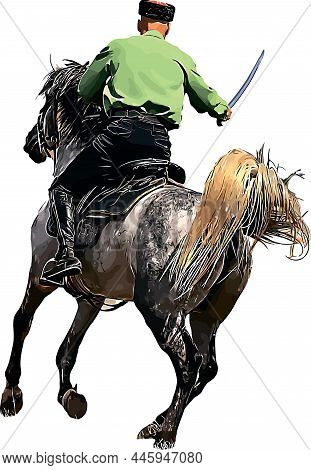 Cossacks With Sabers Perform Tricks On Racehorses