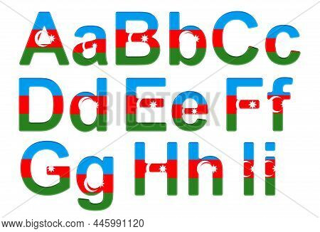 Letters With Azerbaijani Flag. A, B, C, D, E, F, G, H, I Uppercase And Lowercase Letters. 3d Renderi