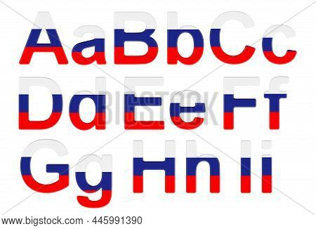 Letters With Russian Flag. A, B, C, D, E, F, G, H, I Uppercase And Lowercase Letters. 3d Rendering I