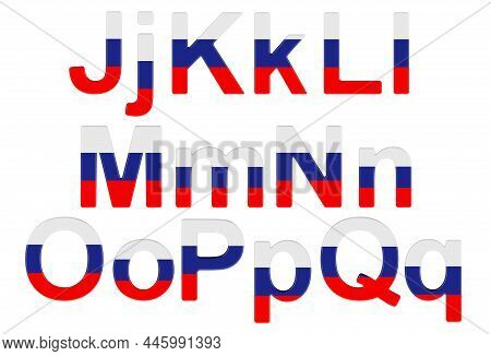 Letters With Russian Flag. J, K, L, M, N, O, P Uppercase And Lowercase Letters. 3d Rendering Isolate
