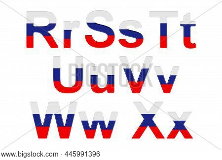 Letters With Russian Flag. R, S, T, U, V, W, X Uppercase And Lowercase Letters. 3d Rendering Isolate