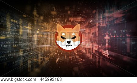 3d Rendering Shibu Cryptocurrency Coin On Colorful Background, Cryptocurrency Concept Color Art