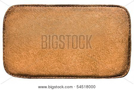 Business texture of leather light black and brown suede blank label close up view isolated over white background, perspective and successful concept of promotion products, yellow elements and items