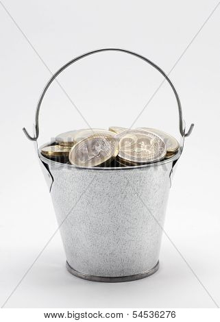Bucket With Euro Coins. Clipping Path