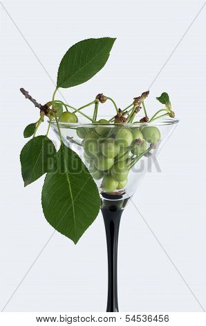 Unripe Green Cherry In Martini Glass