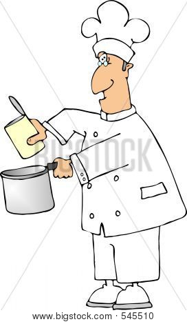 Chef aggiungendo gli ingredienti in una pentola