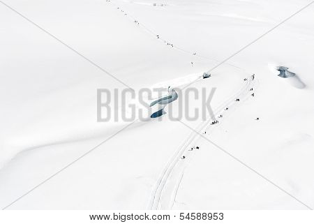 Walking Path On Snow Covered Jungfrau Mountain