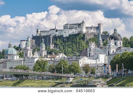 Salzburg Fortress (festung Hohensalzburg) Seen From Salzach Rive