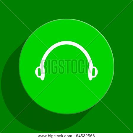 headphones green flat icon