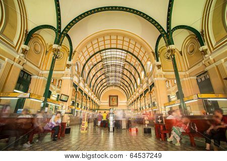 HO CHI MINH CITY, VIETNAM - March 26: Customers at the General Post Office on March 26, 2014. It was built by the French in 1880s and is now a popular tourist attraction in Saigon, Vietnam.