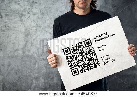 Man Holding Qr Code Business Card