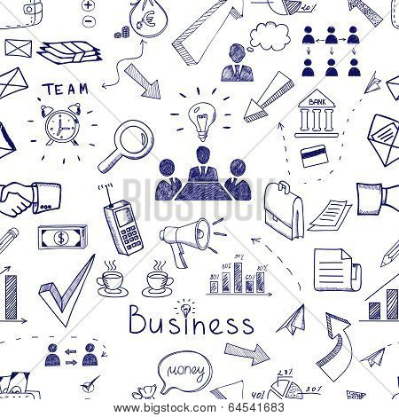 Doodle sketch business icon seamless pattern